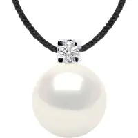 Diadema - Halsband - Svart nylon - vit sötvattenspärla och äkta diamant