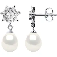 Diadema Örhängen Dangle Sötvattenspärlor 7-8mm Vita Päron Smycken 925