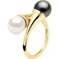 Diadema - Ring You & Me i gult guld - Äkta sötvattenspärlor och Tahitipärlor - Vit