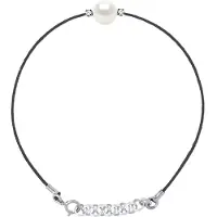 Diadema - Armband - Svart nylon - Vit sötvattenspärla - Diamanter