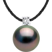 Diadema - Halsband - Svart nylon - Tahitipärla och äkta diamant