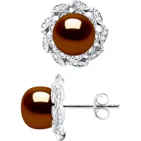 Diadema Stiftörhängen FLOWER Pärlor Sötvatten 8-9mm Chokladknappar Smycken 925