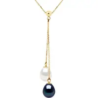 Diadema - Halsband You & Me - 2 äkta sötvattenspärlor - svart och vitt - gult guld