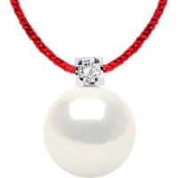 Diadema - Halsband - Röd nylon - vit sötvattenspärla och äkta diamant