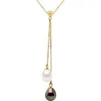 Diadema - Halsband - You & Me - 2 äkta sötvattenspärlor och Tahitipärlor - Gult guld