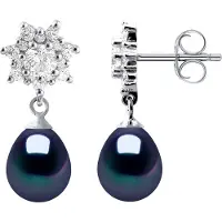 Diadema Örhängen Dangle Sötvattenspärlor Smycken Svarta Päron 7-8 mm 925