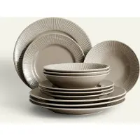Fyrklövern Nordic Dawn tallriksset 12 delar, Bark, 4 pers Servis Tallrikar set