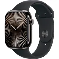 Apple Watch Series 10 (GPS + Cellular) - 46 mm - skiffer titan - smart klocka med sportband - fluoroelastomer - svart - bandstorlek: M/L - 64 GB - ...