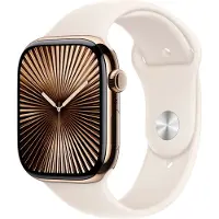 Apple Watch Series 10 (GPS + Cellular) - 46 mm - guld titan - smart klocka med sportband - fluoroelastomer - starlight - bandstorlek: S/M - 64 GB -...