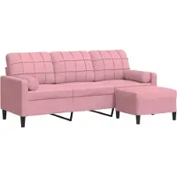 vidaXL 3-sitssoffa med fotpall rosa 180 cm sammet