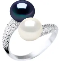 Diadema Ring YOU AND ME 2 Sötvattenspärlor 9-10 mm Vit och Svart Smycken 925