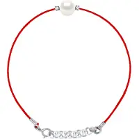 Diadema - Armband - Röd nylon - Vit sötvattenspärla - Diamanter