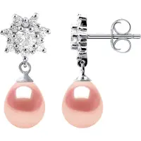 Diadema Örhängen Dangle Sötvattenspärlor 7-8 mm Päron Rosor Smycken 925