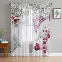 Yiran Furniture Jul Vinter Snöflinga Lövkoja Älg Tyllgardiner Vardagsrum Sovrum Kök Dekoration Chiffong Skira Voile Fönstergardiner W135 x H115cm x1&Grommet Top white