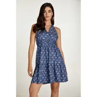 Conquista Indigo Blommig Empire Line Miniklänning