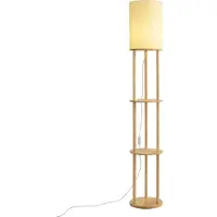 QAZQA Smart golvlampa trä med beige skärm inkl. WiFi A60 - Stojon