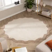 FRAAI Rund tvättbar matta | Hazy beige/gräddvit hos Volero | Ø 140cm | Bomull | Med kant | Rund | Låg lugg