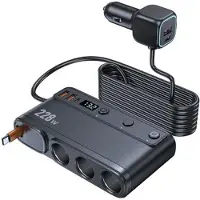 Mtp Products C35L 3-i-1 billaddare med utdragbar kabel och spänningsdisplay - 228W