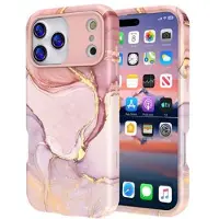 Mtp Products iPhone 17 Pro Max Lyxigt hybrid skal i marmor - Rosa / Guld