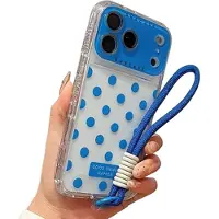 Mtp Products iPhone 17 Pro Max/18 Pro Max PC / TPU-skal med linsfilm och rem - Polka Dot - Blå