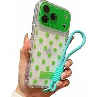 Mtp Products iPhone 17 Pro Max/18 Pro Max PC / TPU-skal med linsfilm och rem - Polka Dot - Grön