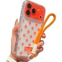 Mtp Products iPhone 17 Pro Max/18 Pro Max PC / TPU-skal med linsfilm och rem - Polka Dot - Orange