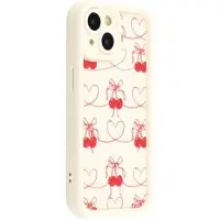 Mtp Products iPhone 14 Plus Snyggt stötsäkert TPU-deksel med upphöjda kanter - Vit / Rosettbundna körsbär