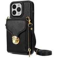 Mtp Products iPhone 14 Pro Allt-i-ett-skal med plånbok och rem - Svart