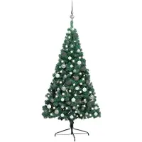 Halv Plastgran Med Led Och Julgranskulor Grön 240 Cm