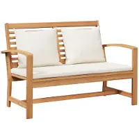vidaXL bänk med kudde Brun och Kräm 110 x 66 x 76 cm Massivt teakträ