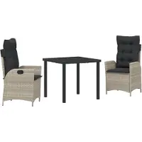 vidaXL Trädgårdsmöbelset med kudde 3 pcs Ljusgrå konstrotting