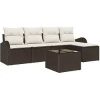 vidaXL Trädgårdsoffset med kudde 6 pcs Brun Poly rattan