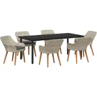 vidaXL Trädgårdsmöbelset med kudde 7 pcs Ljusgrå konstrotting
