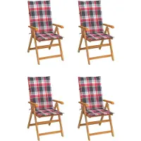 vidaXL Trädgårdsstolar rödrutiga dynor 4 st massiv teak