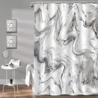 Shower curtain Home Decor 48 Stil Lyx Grå Vit Marmor Duschgardiner Geometriska Ränder Draperier För Badrumstillbehör Set Badkarsgardin Med Krokar Vattentät 150x180cm