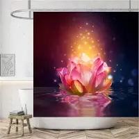 Shower curtain Home Decor Lantligt landskap Creek Sten Lotus Buddha Duschdraperi Badrumsgardin Tyg Vattentät polyester Badrumsgardin med krokar 180*200CM