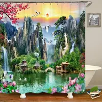 Shower curtain Home Decor Modern 3D-utskrift skog duschdraperi Grön växt Träd Landskap Badkar Gardin med krokar för badrum vattentät landskap 150x180cm