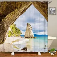 Shower curtain Home Decor Modern 3D-utskrift skog duschdraperi Grön växt Träd Landskap Badkar Gardin med krokar för badrum vattentät landskap 180x180cm