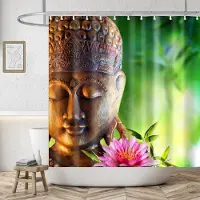 Shower curtain Home Decor Lantligt landskap Creek Sten Lotus Buddha Duschdraperi Badrumsgardin Tyg Vattentät polyester Badrumsgardin med krokar 150*180cm
