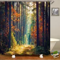 Shower curtain Home Decor Modern 3D-utskrift skog duschdraperi Grön växt Träd Landskap Badkar Gardin med krokar för badrum vattentät landskap 180x200cm