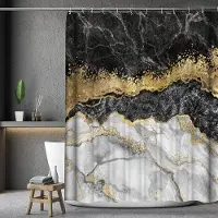 Shower curtain Home Decor Lyx guldmarmorering Duschdraperier Geometriska ränder Draperier för badrumstillbehör Set Badkarsgardin med krokar Vattentät 180x180cm