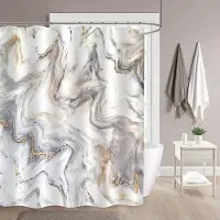 Shower curtain Home Decor Lyx guldmarmorering Duschdraperier Geometriska ränder Draperier för badrumstillbehör Set Badkarsgardin med krokar Vattentät 180x180cm