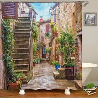 Shower curtain Home Decor Zen Grön Bambu Buddha Duschdraperi Landskap Vattenljus Sten Lotu Plant Trädgårdslandskap Vattentät Badrumsgardinskärm 180*200CM