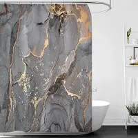 Shower curtain Home Decor Lyx guldmarmorering Duschdraperier Geometriska ränder Draperier för badrumstillbehör Set Badkarsgardin med krokar Vattentät 180x200cm