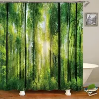 Shower curtain Home Decor Modern 3D-utskrift skog duschdraperi Grön växt Träd Landskap Badkar Gardin med krokar för badrum vattentät landskap 150x180cm