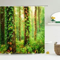 Shower curtain Home Decor Modern 3D-utskrift skog duschdraperi Grön växt Träd Landskap Badkar Gardin med krokar för badrum vattentät landskap 180x200cm