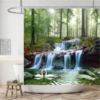 Shower curtain Home Decor Lantligt landskap Creek Sten Lotus Buddha Duschdraperi Badrumsgardin Tyg Vattentät polyester Badrumsgardin med krokar 180*180cm