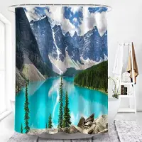 Shower curtain Home Decor Lantligt landskap Creek Sten Lotus Buddha Duschdraperi Badrumsgardin Tyg Vattentät polyester Badrumsgardin med krokar 150*180cm