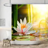 Shower curtain Home Decor Lantligt landskap Creek Sten Lotus Buddha Duschdraperi Badrumsgardin Tyg Vattentät polyester Badrumsgardin med krokar 180*200CM