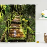 Shower curtain Home Decor Modern 3D-utskrift skog duschdraperi Grön växt Träd Landskap Badkar Gardin med krokar för badrum vattentät landskap 150x180cm